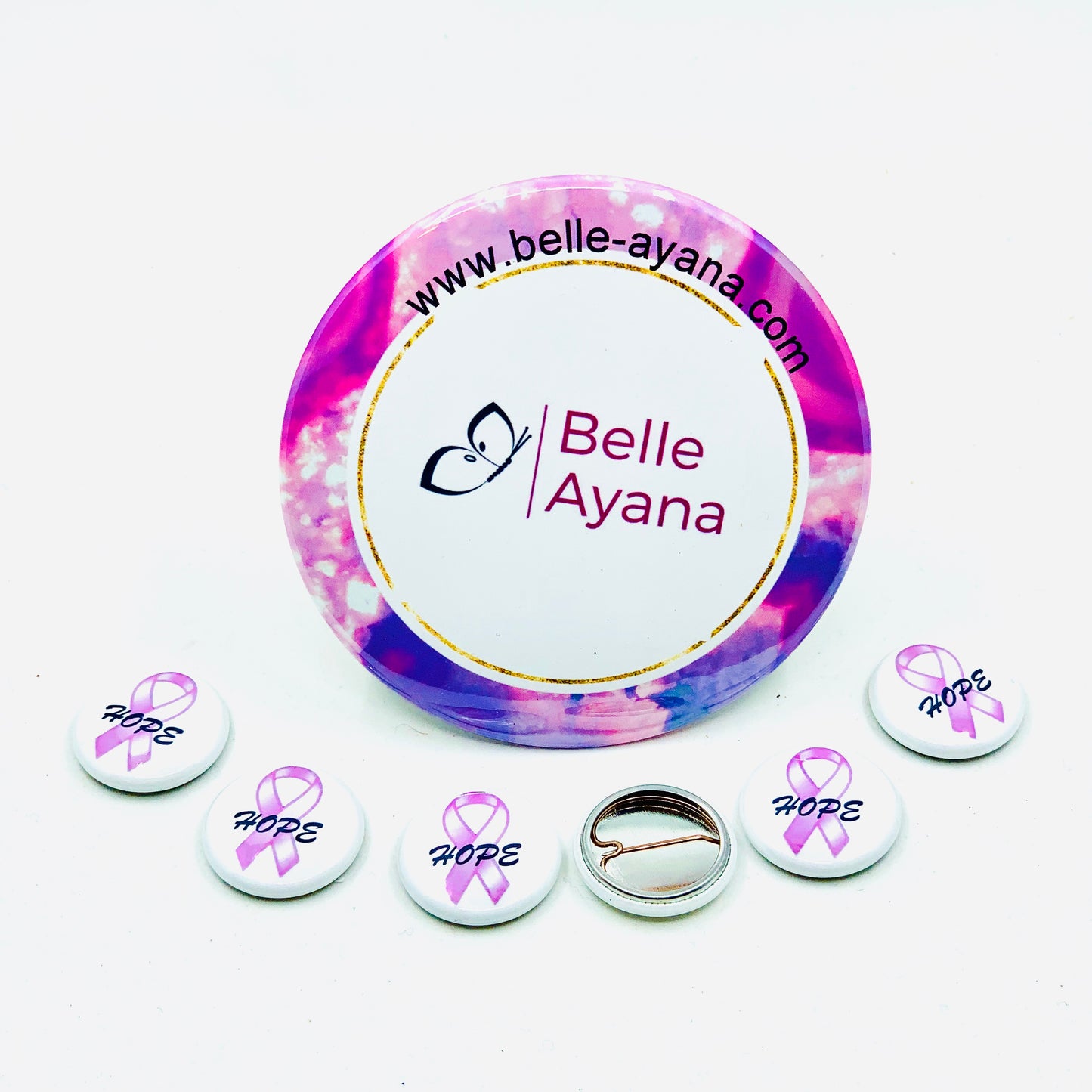 Button Pin Back - Pink Ribbon