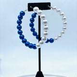 White and Blue Pearl Hoop Earrings (large pearls) (Jewelry)