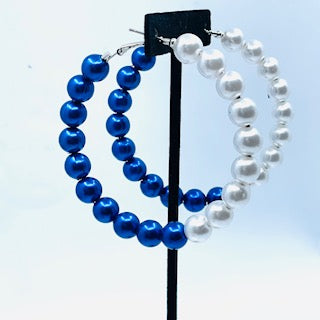 White and Blue Pearl Hoop Earrings (large pearls) (Jewelry)