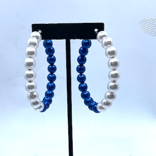 White and Blue Pearl Hoop Earrings (large pearls) (Jewelry)